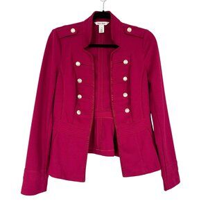 White House Black Market Pink Red Gold Hook and Eye Military Jacket 4